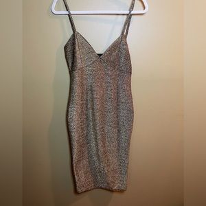 Boohoo Night Spaghetti Strap Gold Glimmer Dress